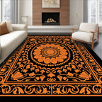 Vibrant Orange Floral Mandala Ornament Rug