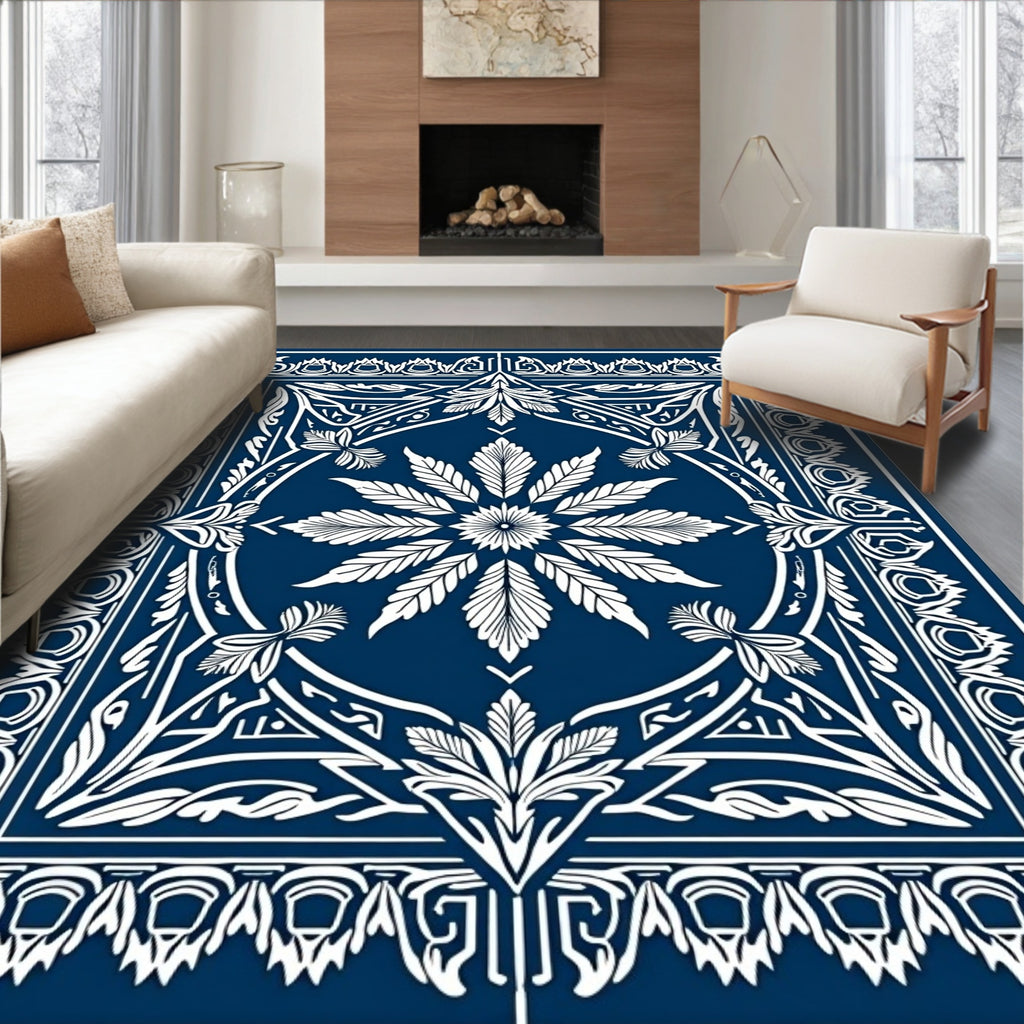 Classic Deep Blue Floral Medallion Rug