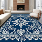 Classic Deep Blue Floral Medallion Rug
