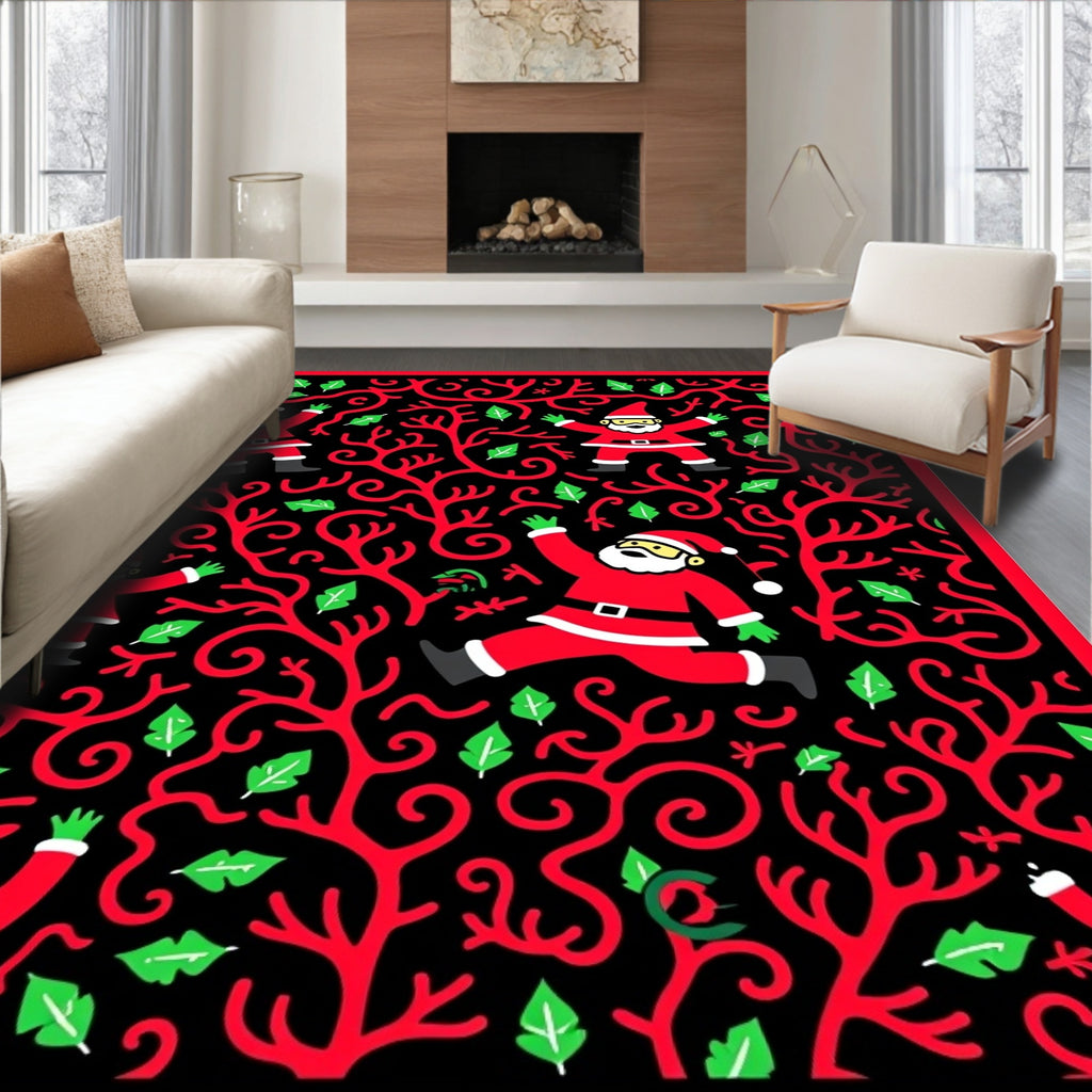 Jolly Santa Claus Red Swirl Christmas Rug