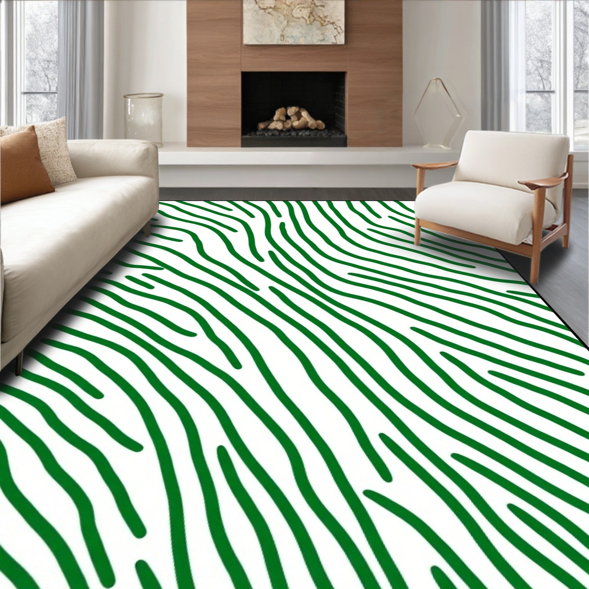 Green Organic Stripe Abstract Rug