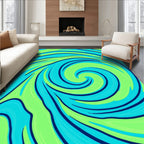Vibrant Lime Blue Swirl Abstract Rug