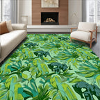 Verdant Jungle Elephants Tropical Foliage Rug