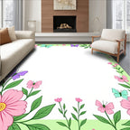 Pastel Pink Purple Butterfly Garden Border Rug
