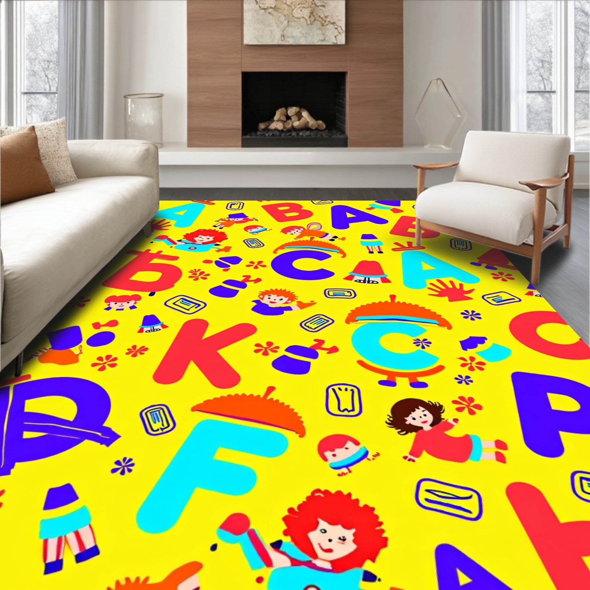 Playful Alphabet Characters And Flowers Rug
