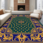 Elegant Blue Gold Floral Medallion Rug