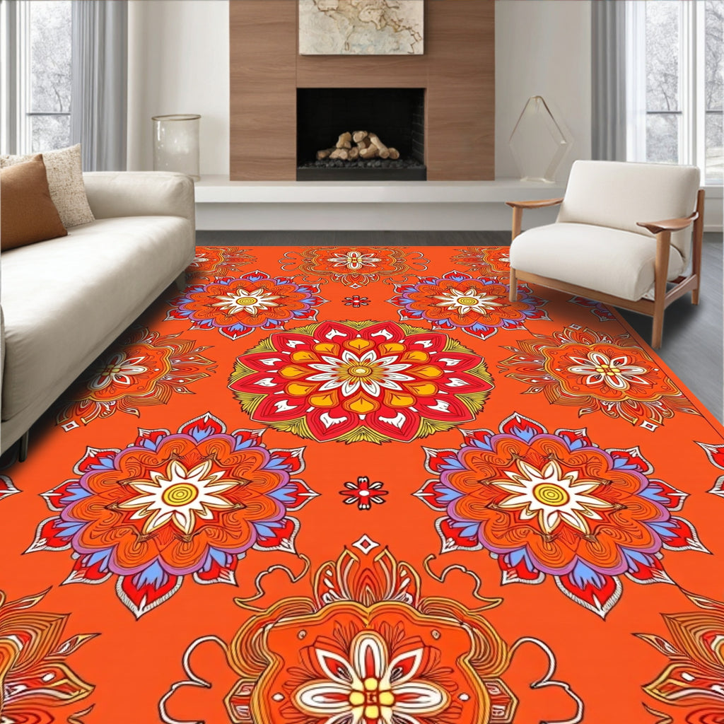 Vibrant Mandala Medallion Orange Rug