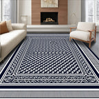Deep Blue Ornate Geometric Frame Rug