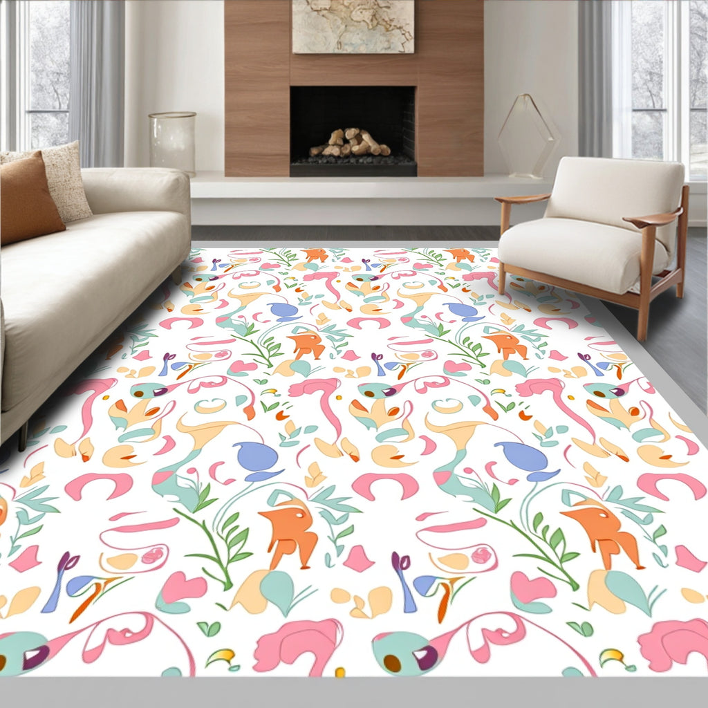 Whimsical Pastel Organic Swirl Collage Rug