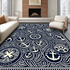 Navy Blue Nautical Anchor Medallion Collage Rug