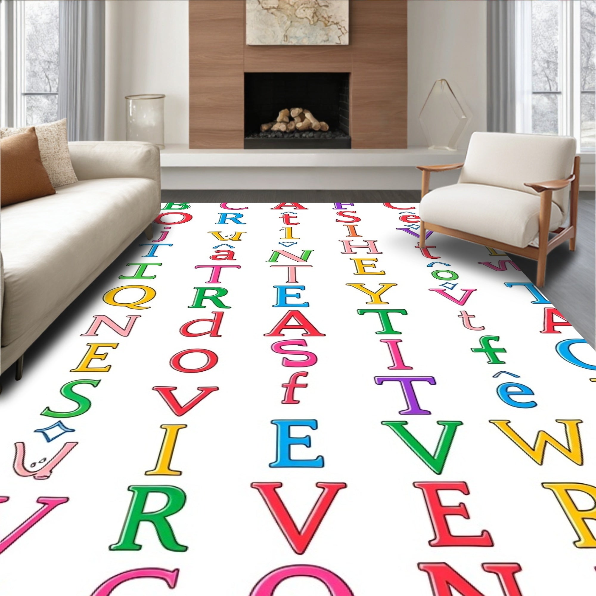 Alphabetical Rainbow Letter Collage Rug