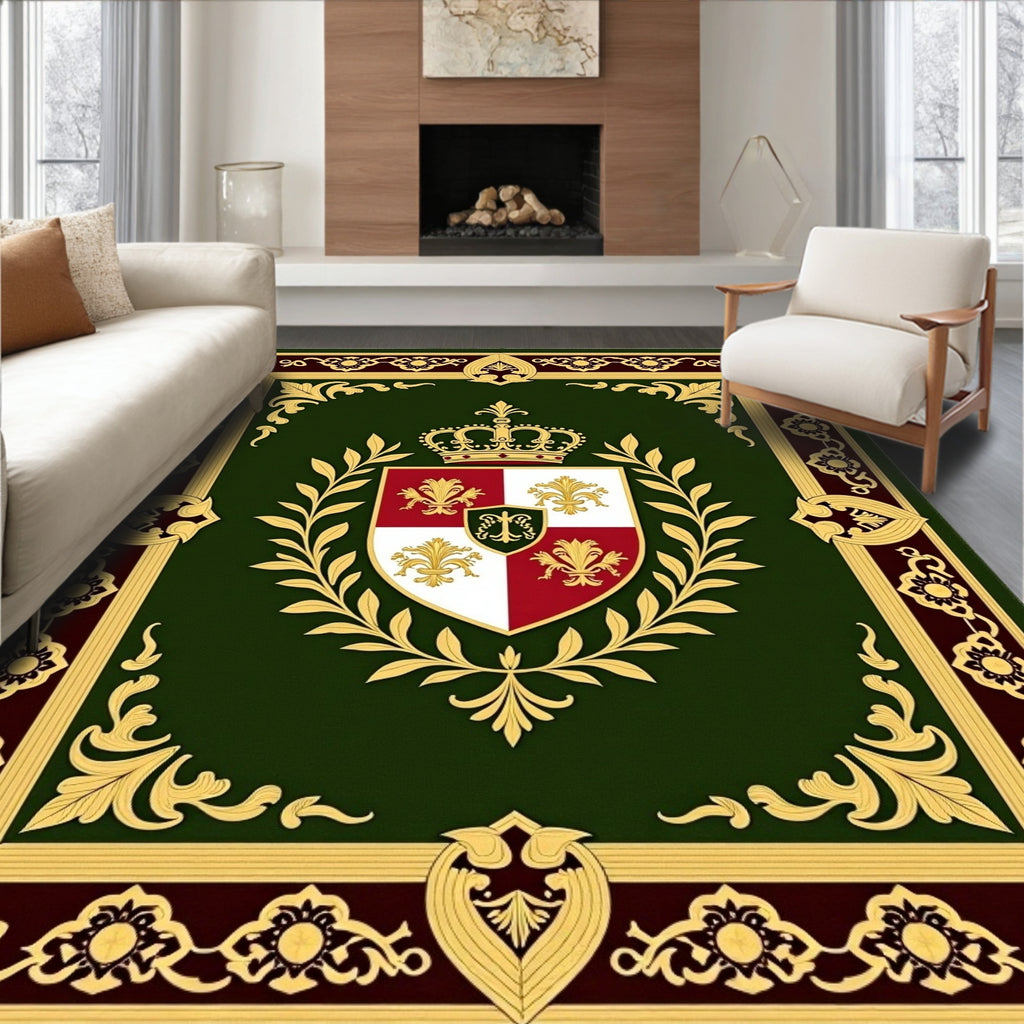 Regal Emerald Gold Crest Emblem Rug