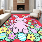 Pink Bunny Amongst Bright Easter Eggs Rug