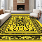Vibrant Yellow Floral Sunburst Border Rug