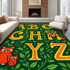 Charming Yellow Alphabet Nature Whimsical Owls Rug
