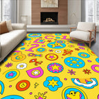 Vibrant Retro Cartoon Star Flowers Rug