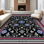 Black White Blue Medallion Whimsical Art Rug
