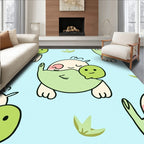 Cute Cream Green Character Repeating Landscape Rug