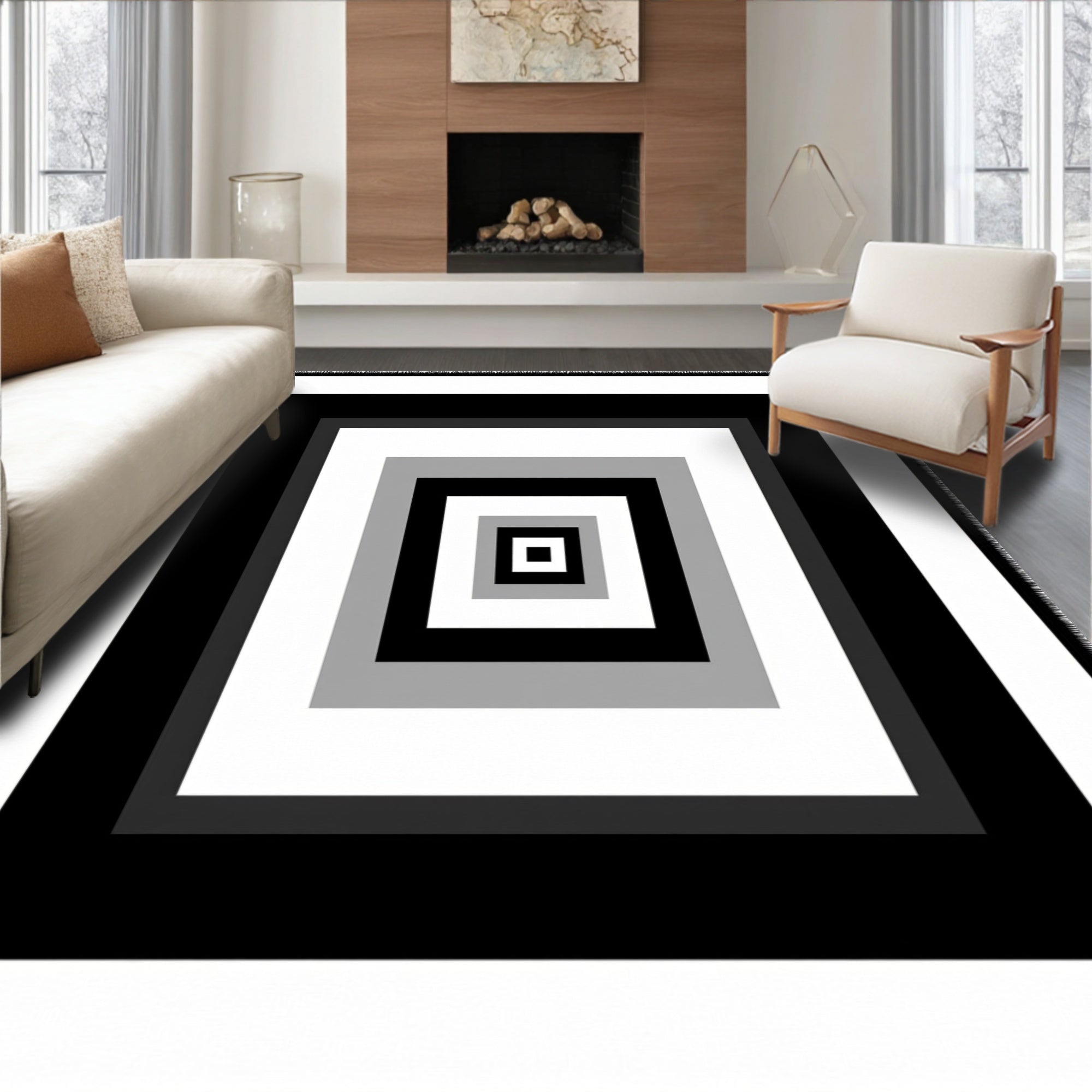 Monochromatic Nested Squares Illusion Rug
