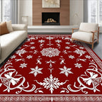Crimson Snowflakes And Deer Folk Art Rug
