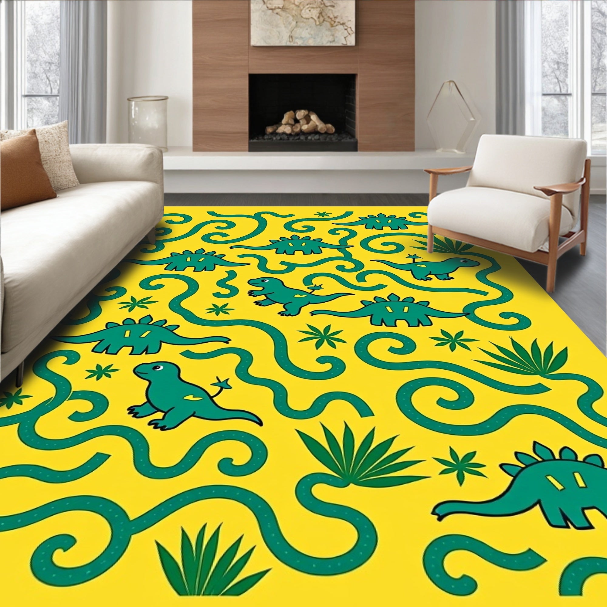 Cute Dinosaur Jungle Play Rug