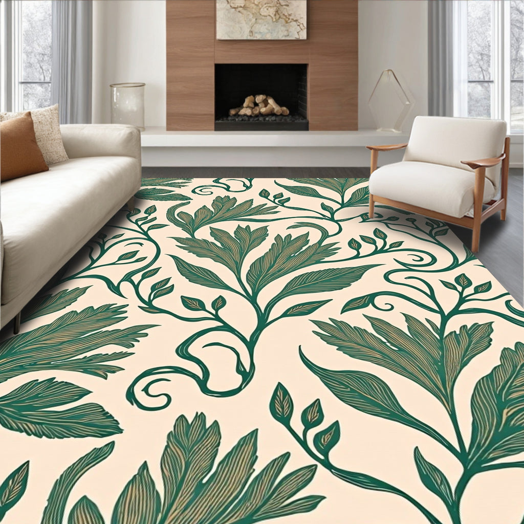 Art Nouveau Green Leaf Vine Rug