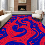 Vivid Red Swirls on Royal Blue Rug