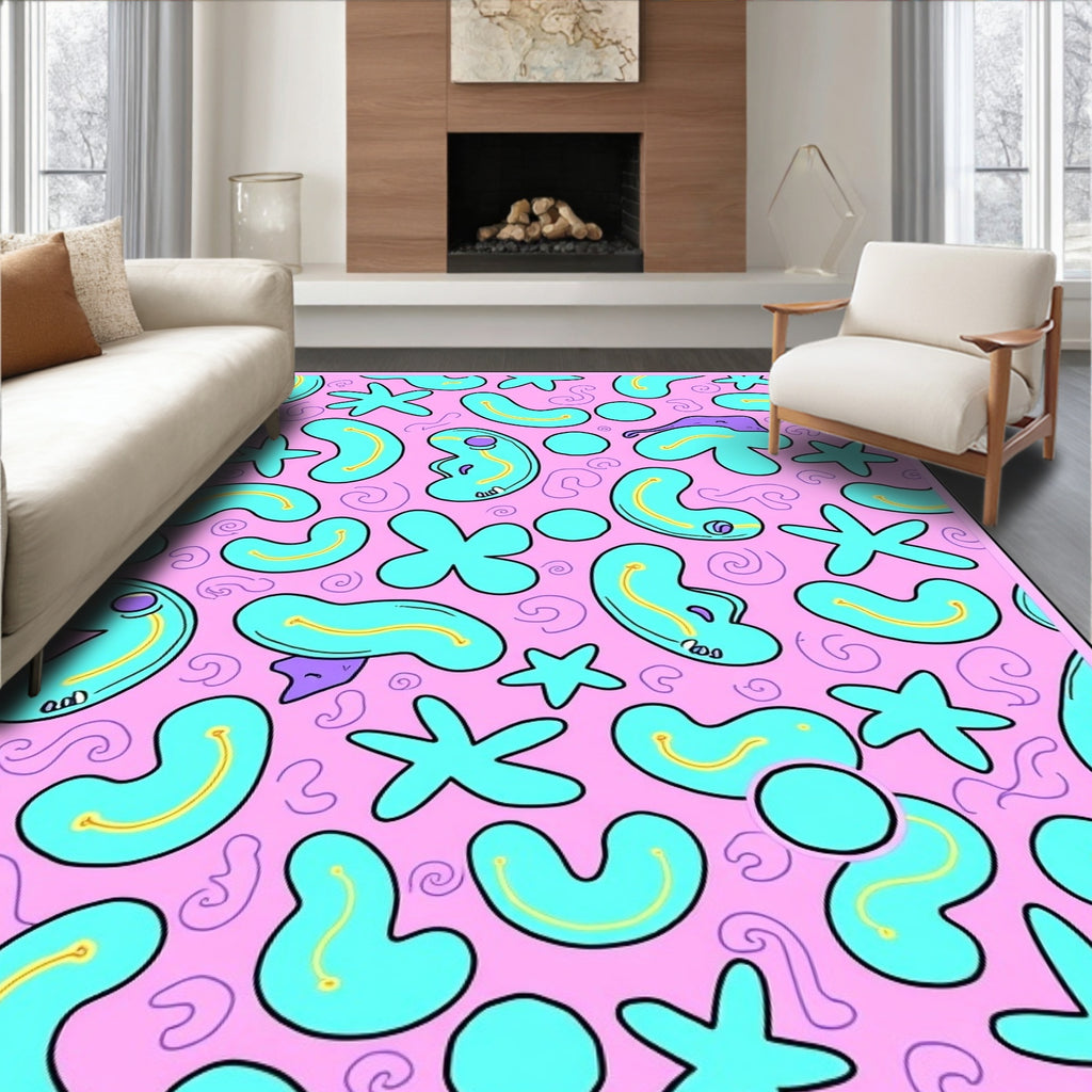 Whimsical Pink Blob Star Swirl Rug