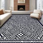 Monochrome Geometric Labyrinth Medallion Rug