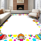Playful Cartoon Characters Polka Dot Border Rug