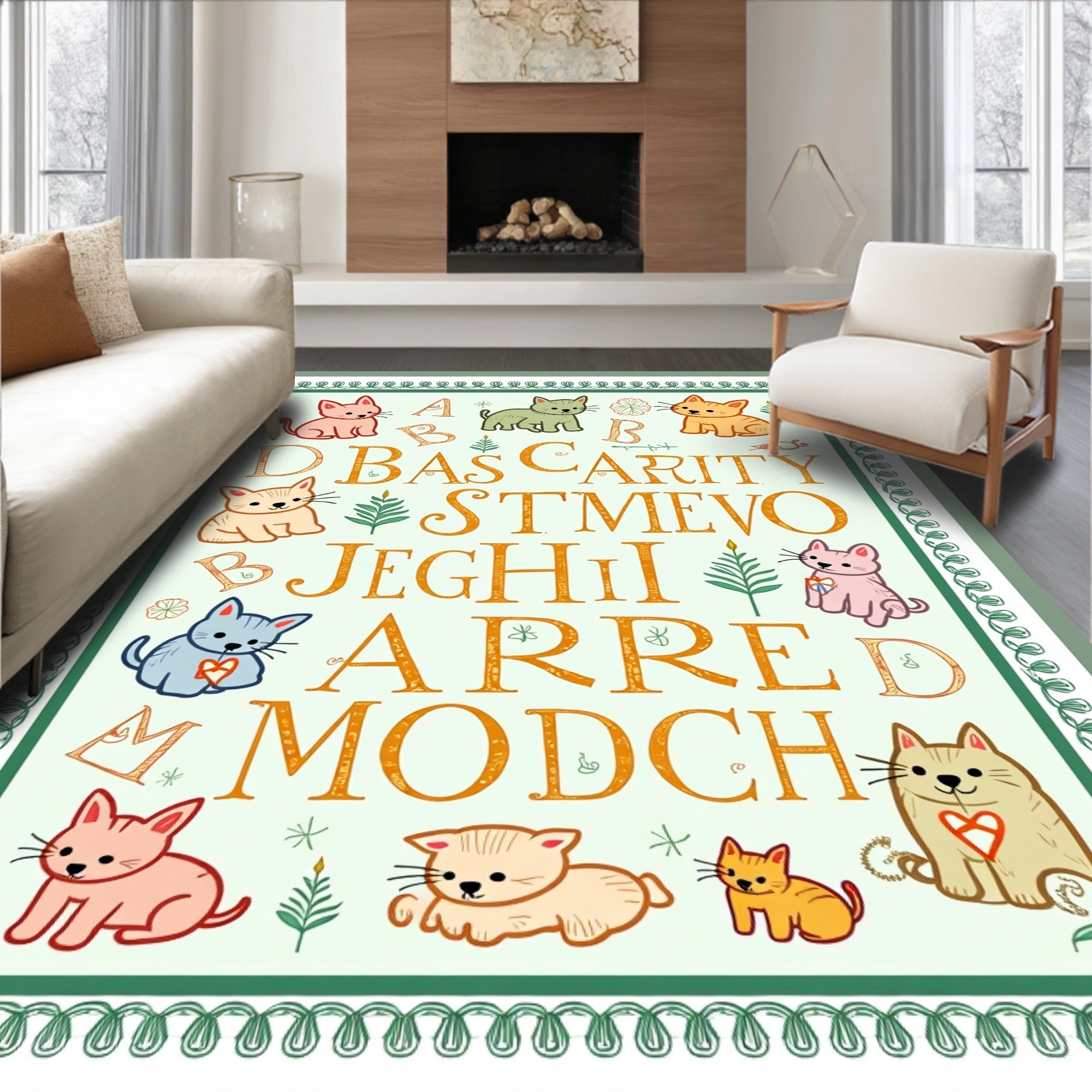 Whimsical Kitty Alphabet Letters Rug