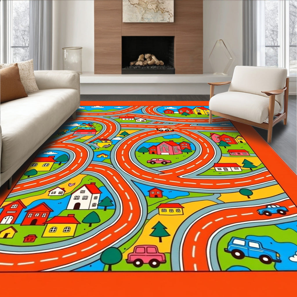 Playful Town Roads And Houses Rug