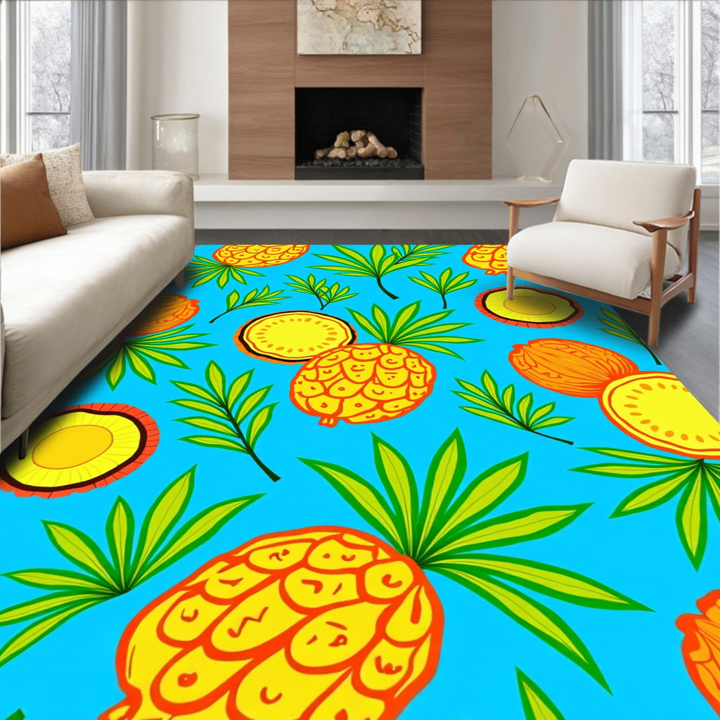 Bright Tropical Pineapple Leaf Swirl Rug