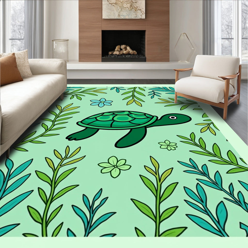 Green Sea Turtle Amongst Lush Ferns Rug