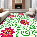 Whimsical Pink Flower Star Swirl Rug