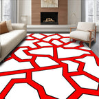 Bold Red Cracked Geometric Rug