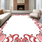 Coral Red Art Nouveau Floral Frame Rug