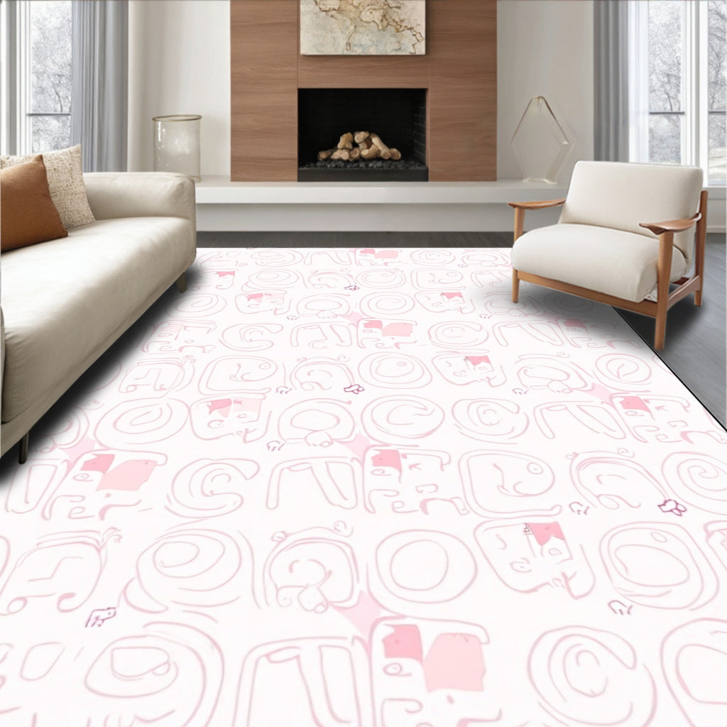 Delicate Pink Cartoon Faces Repeat Rug