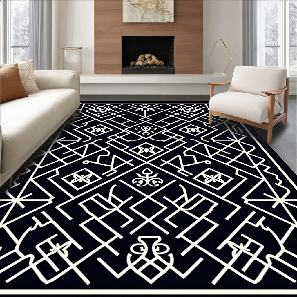 Black White Geometric Art Deco Rug