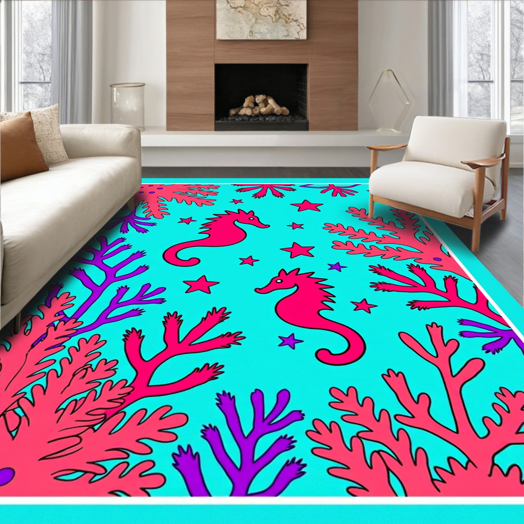 Vibrant Pink Seahorse Coral Sea Rug