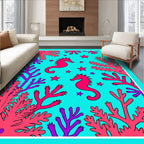 Vibrant Pink Seahorse Coral Sea Rug