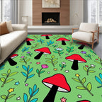 Whimsical Red Mushroom Garden Stars Rug