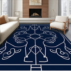 Symmetrical White Line Art Navy Rug