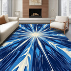 Deep Blue White Sunburst Feathers Rug