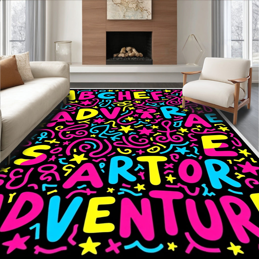 Fun Rainbow Alphabet Confetti Adventure Rug