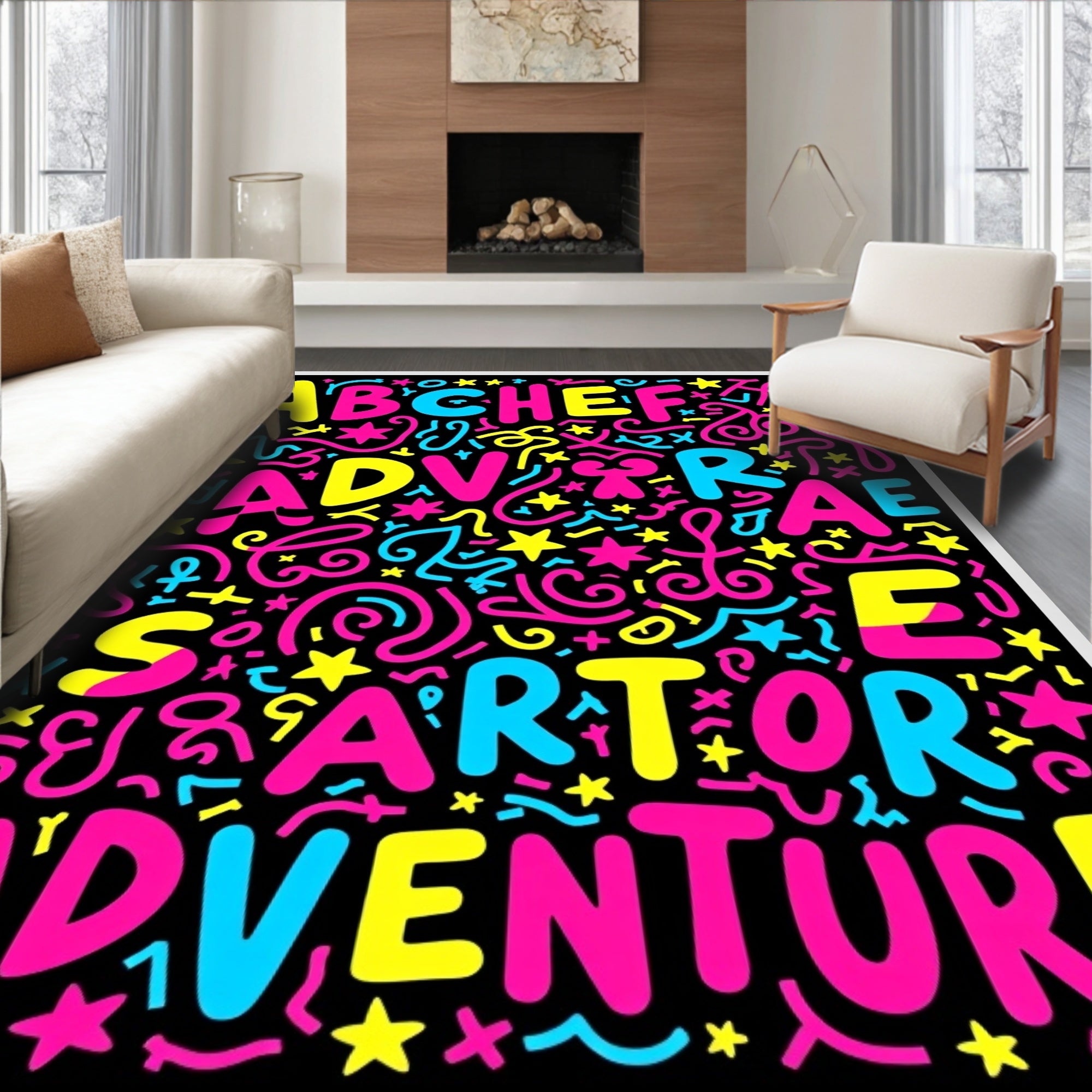 Fun Rainbow Alphabet Confetti Adventure Rug