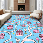 Whimsical Pink Houses Maze Whimsy Rug