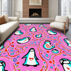 Whimsical Pink Penguin Playful Swirls Rug