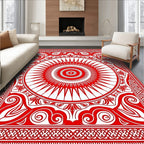 Crimson Sunburst Mandala Border Rug