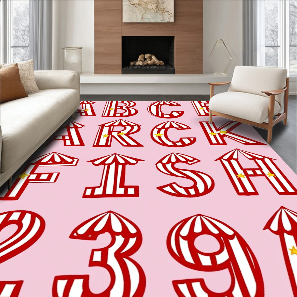 Circus Tent Red White Alphabet Rug